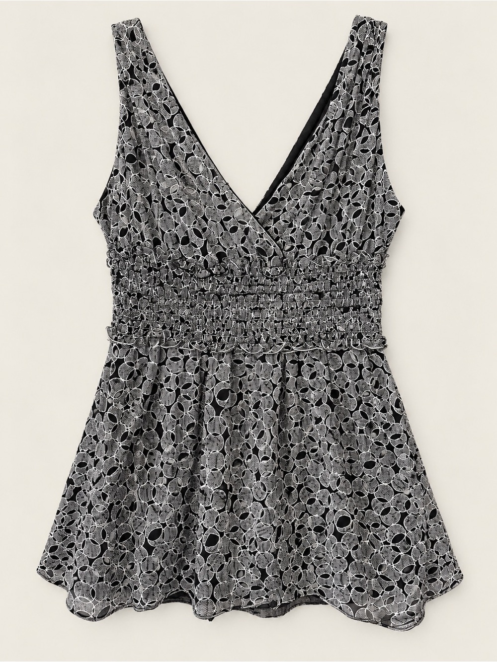 Max Studio Y2K Black & White Smocked Waist Top Size S